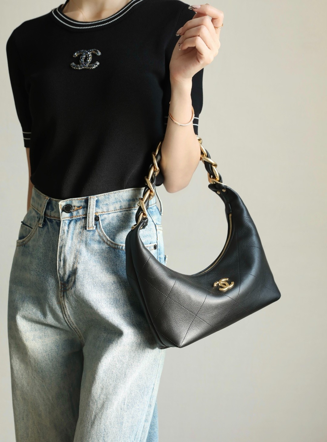 25K粗鏈Hobo腋下包小號黑色_11