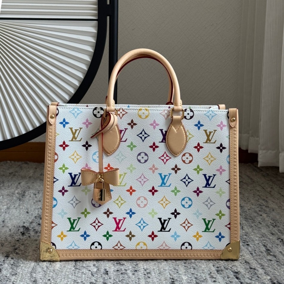 LvxTm Onthego中號白三彩Tote M13079