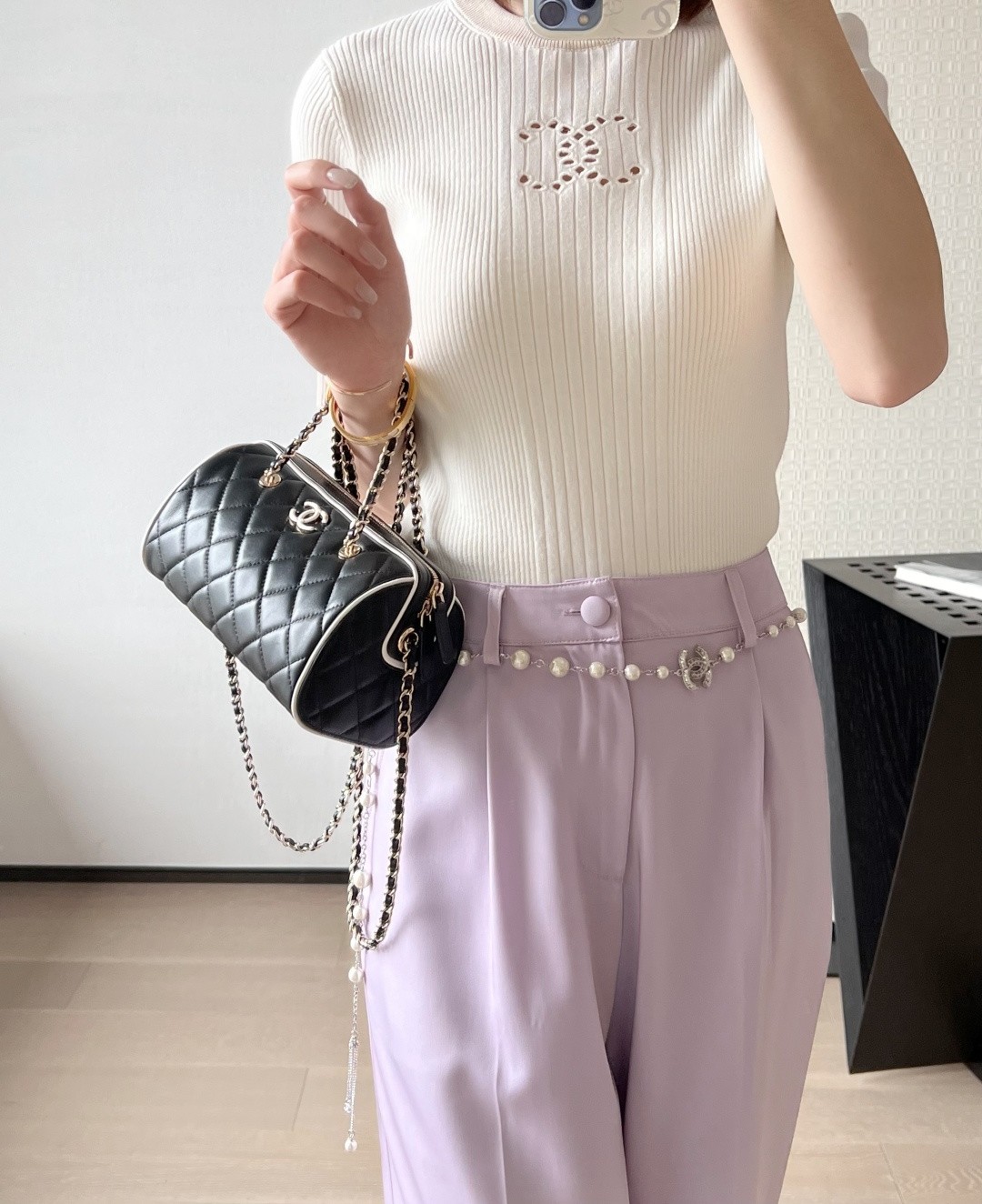 25P春夏羊皮Mini保齡球黑白邊_5