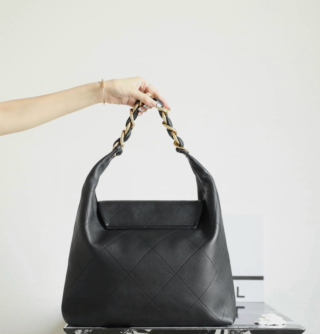 25K粗鏈Hobo嬉皮包中號黑色_3