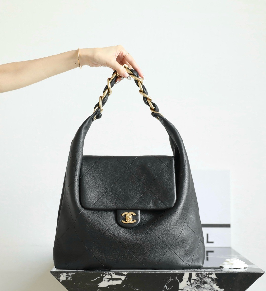 25K粗鏈Hobo嬉皮包中號黑色