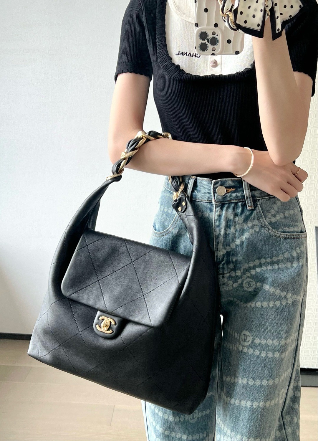 25K粗鏈Hobo嬉皮包中號黑色_14