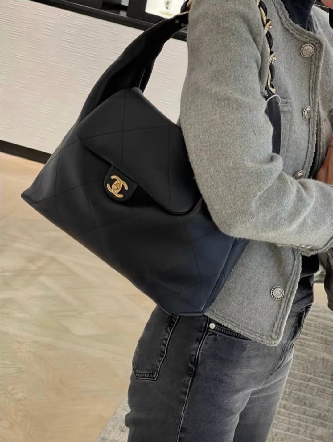 25K粗鏈Hobo嬉皮包中號黑色_13