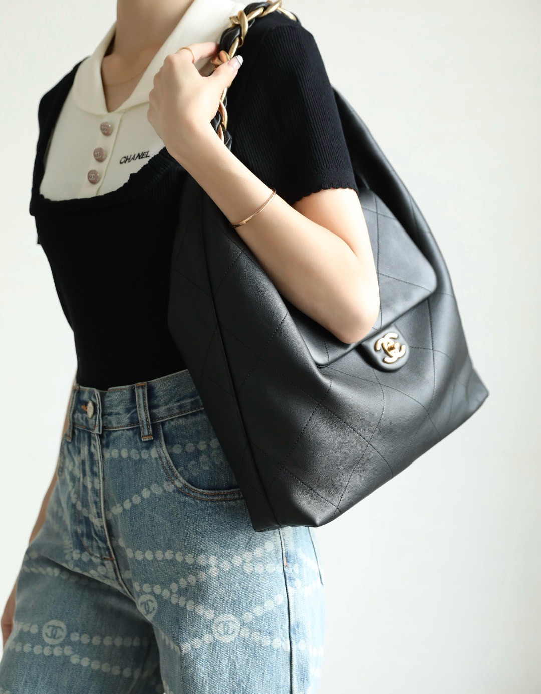 25K粗鏈Hobo嬉皮包中號黑色_2