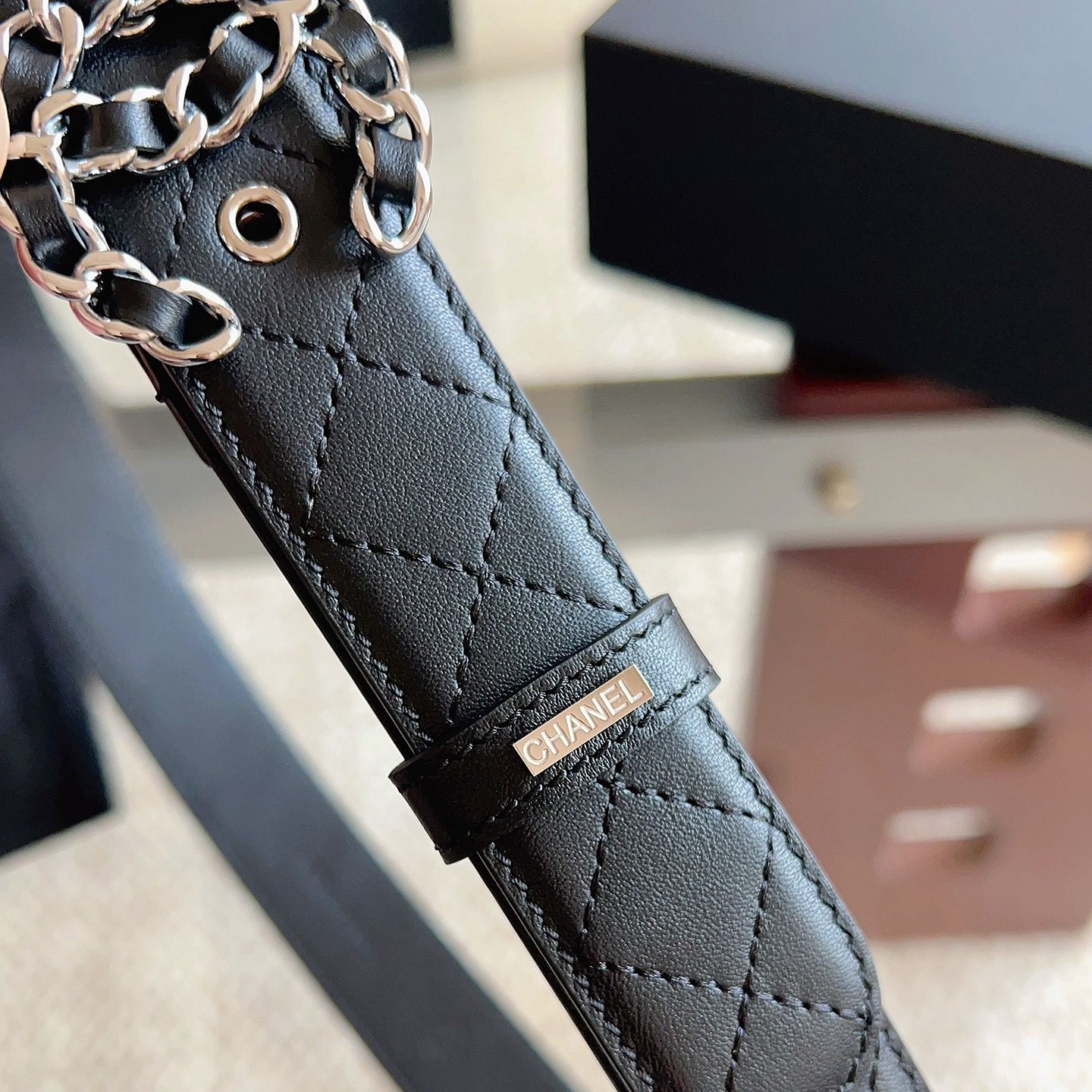 19系列銀扣雙C 菱格紋皮帶（明星同款）寬3CM_5