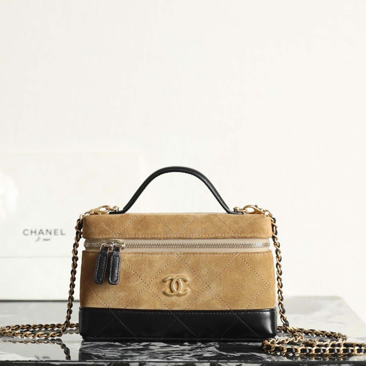 26S拼色Lp盒子包麂皮棕