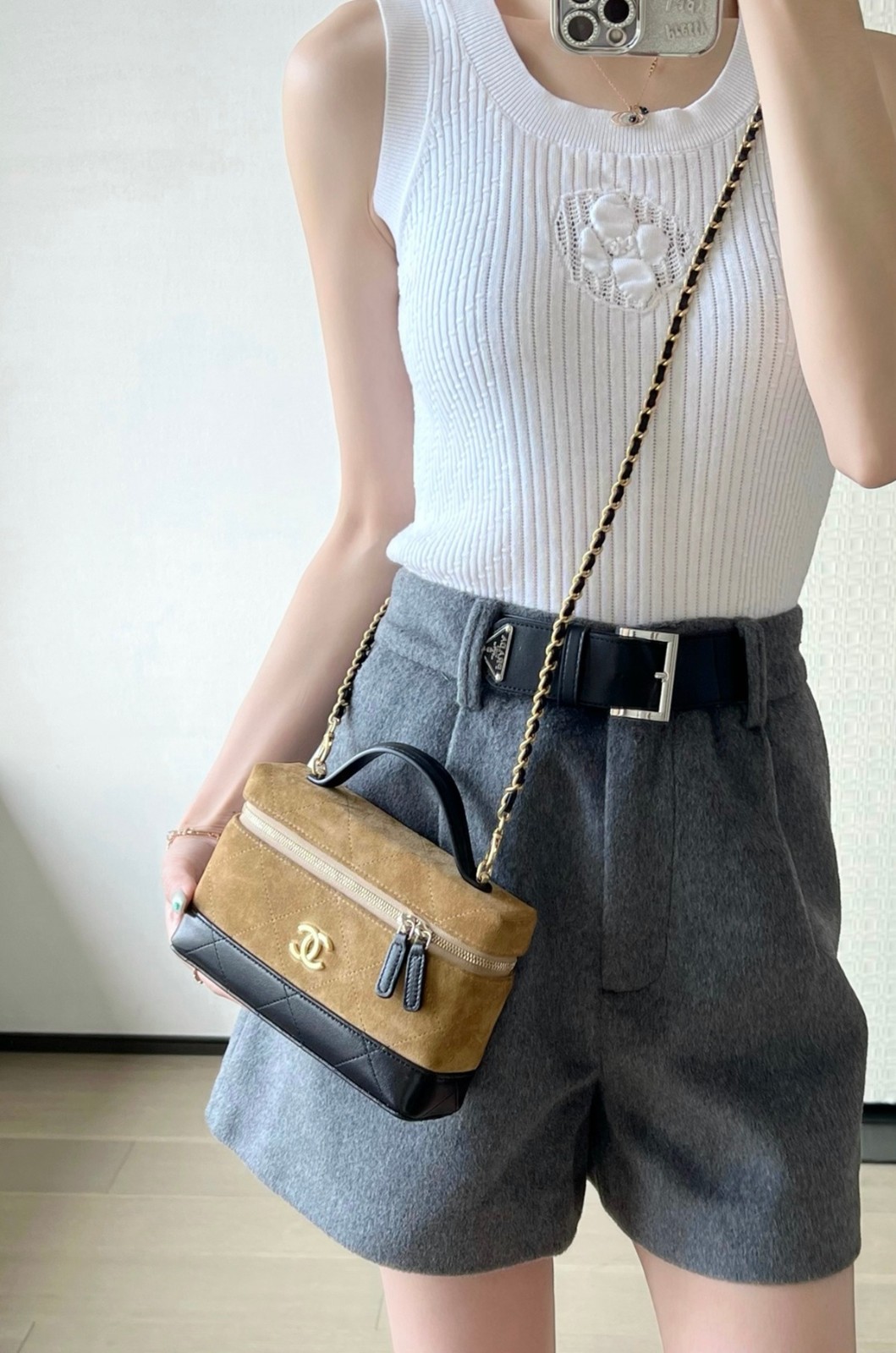 26S拼色Lp盒子包麂皮棕_3