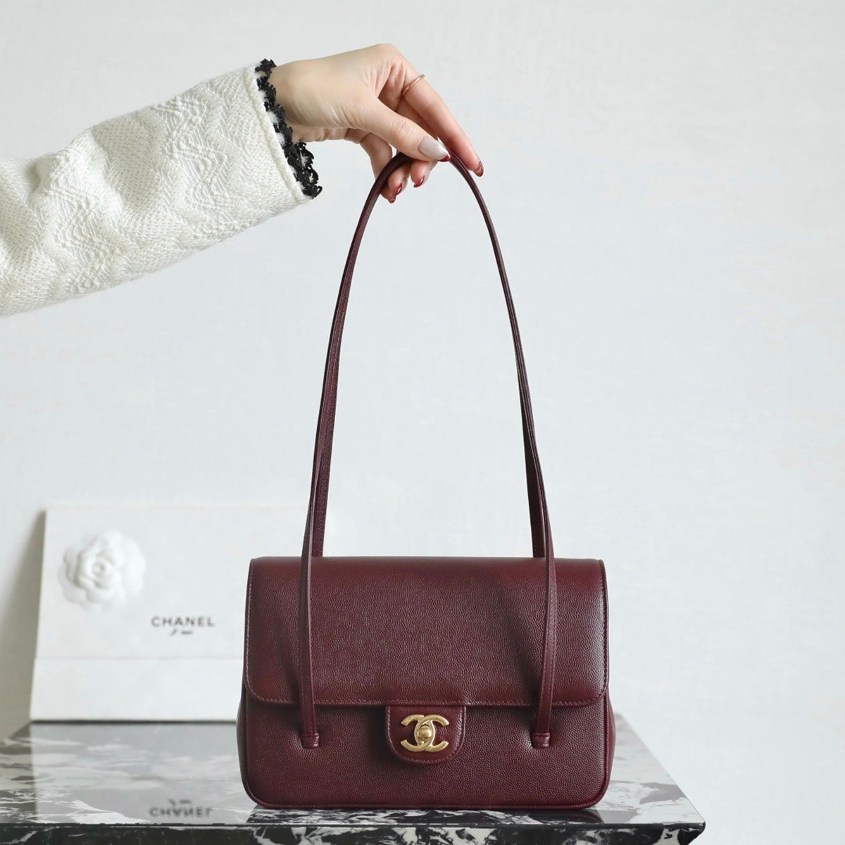 26P春夏皮肩帶口蓋包小號酒紅