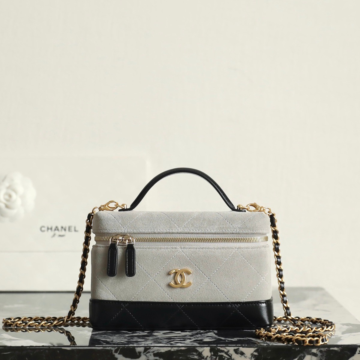 26S拼色Lp盒子包麂皮灰