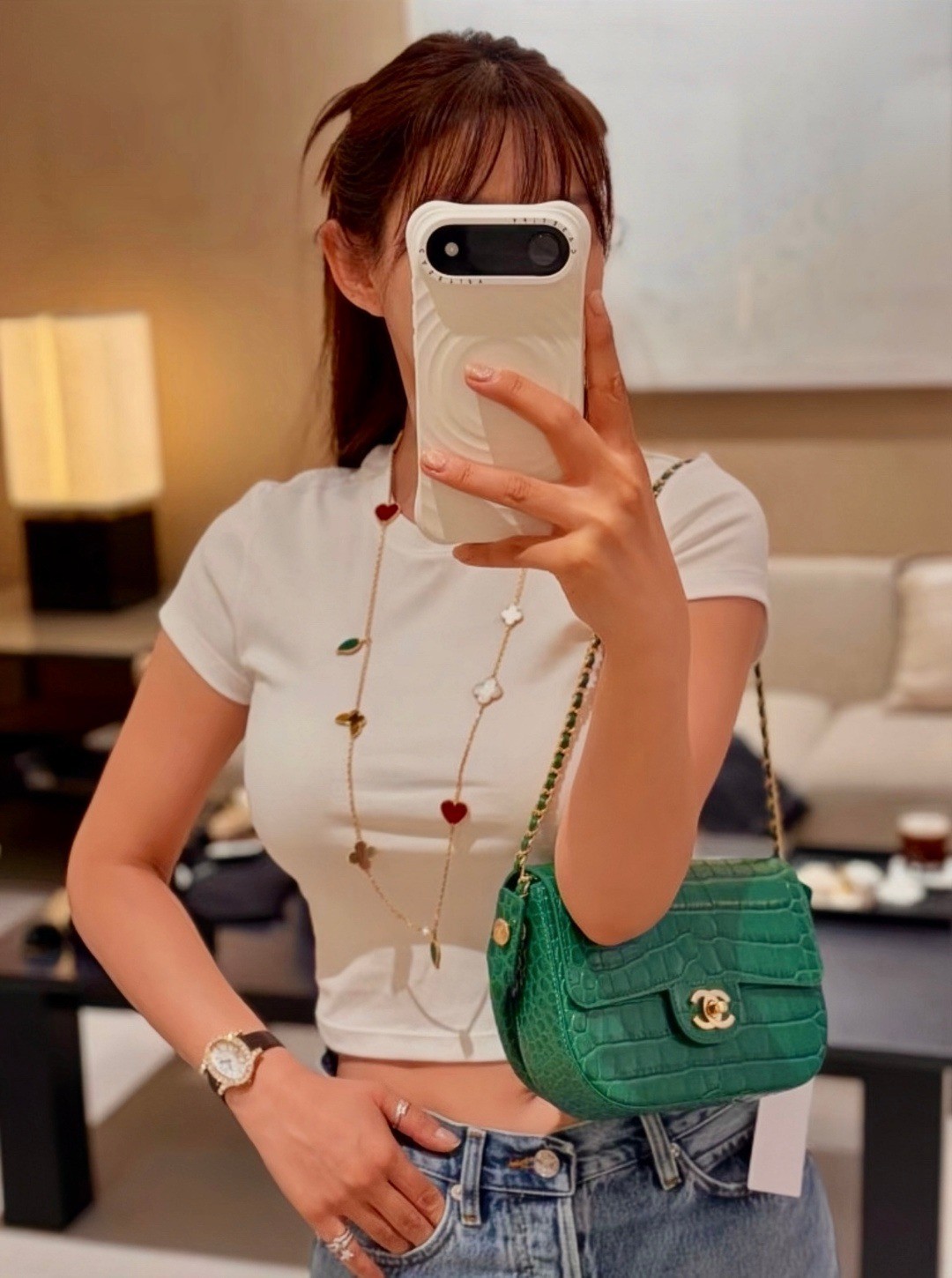 26A手提Mini口蓋鱷魚紋竹子綠_2
