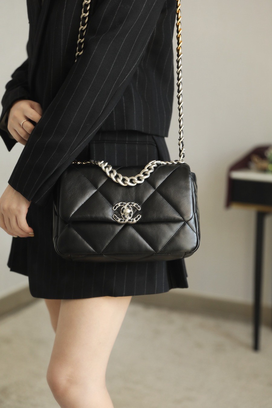 19Bag 黑色 銀扣 山羊皮 小號26CM_9