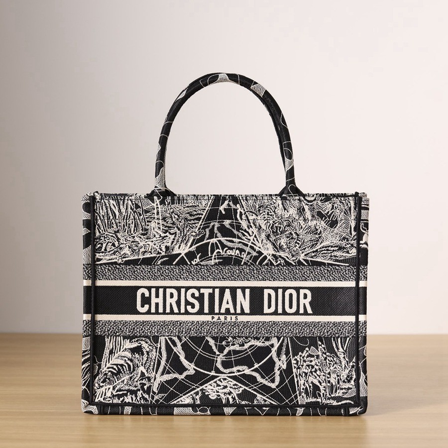 中號BOOK TOTE手袋黑色和白色 Dior Around the World 圖案刺繡_1
