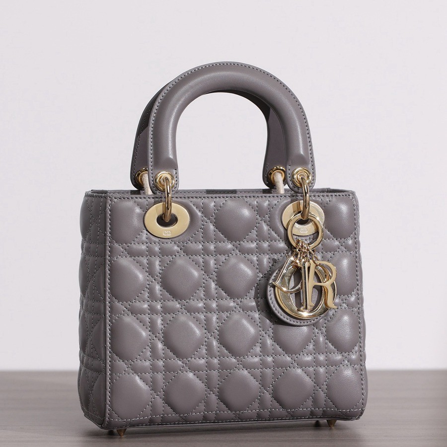 小號 LADY DIOR MY ABCDIOR 手袋四格戴妃包大象灰羊皮金扣_1