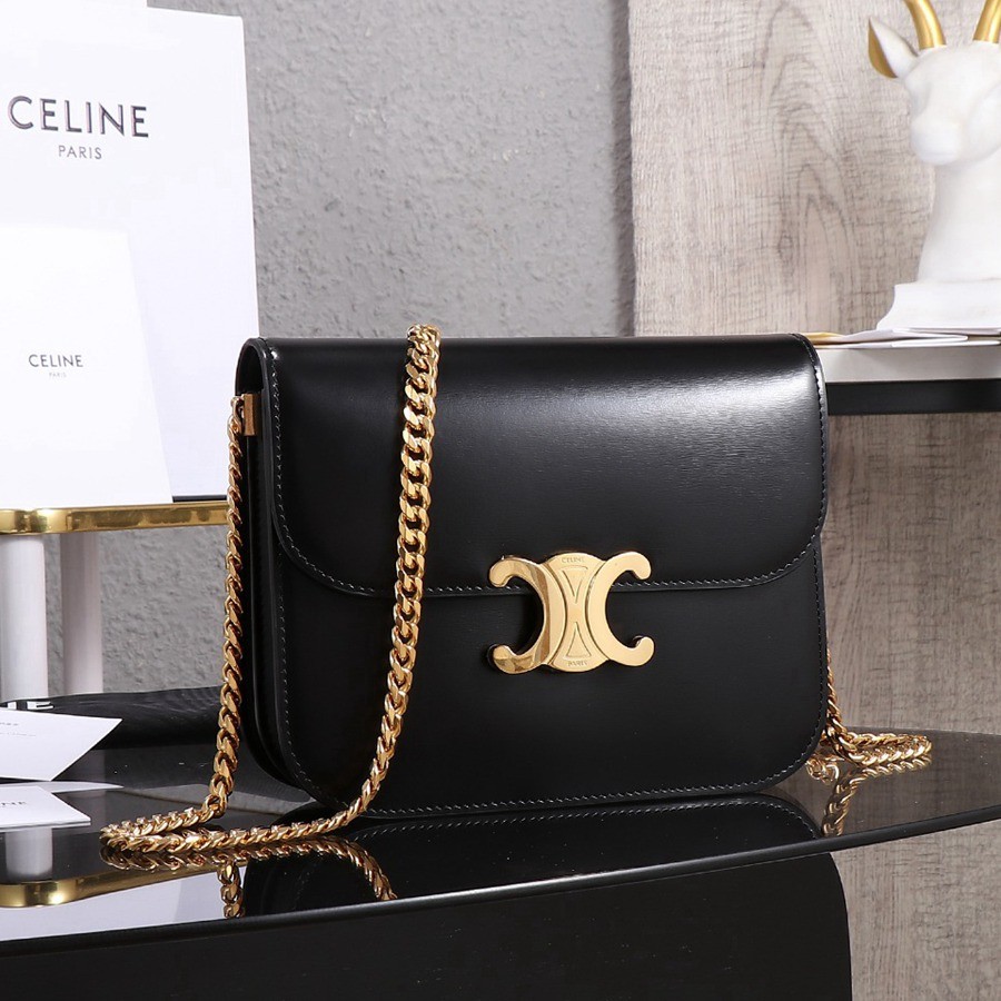 CELINE 23s COLLEGE Triomphe亮澤牛皮革鏈條手袋_1