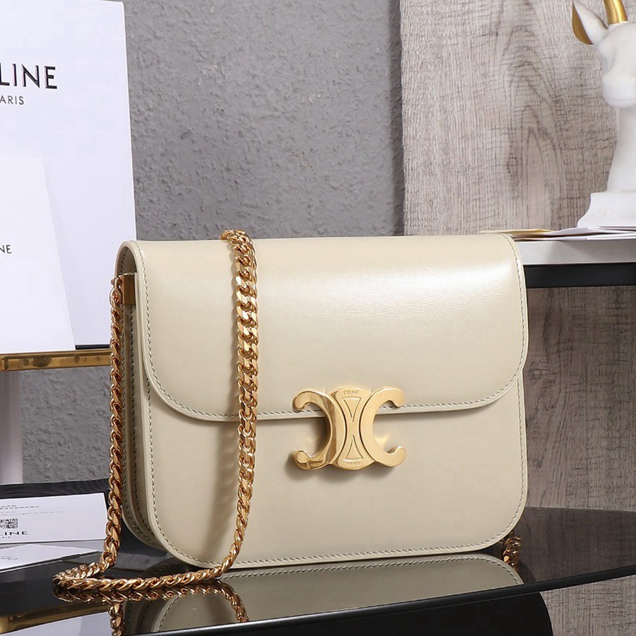 CELINE 23s COLLEGE Triomphe亮澤牛皮革鏈條手袋_1