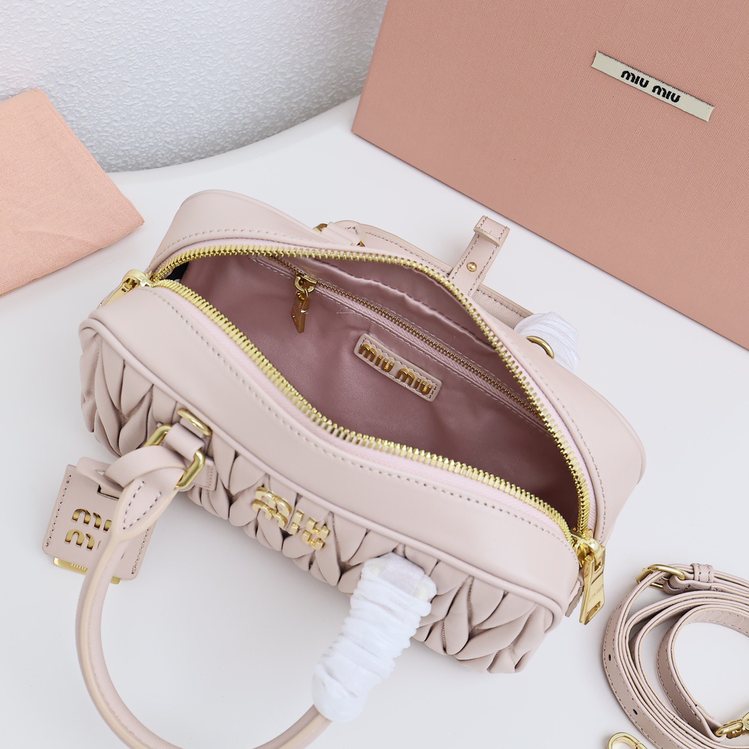 Arcadie褶皺保齡球包粉色_8