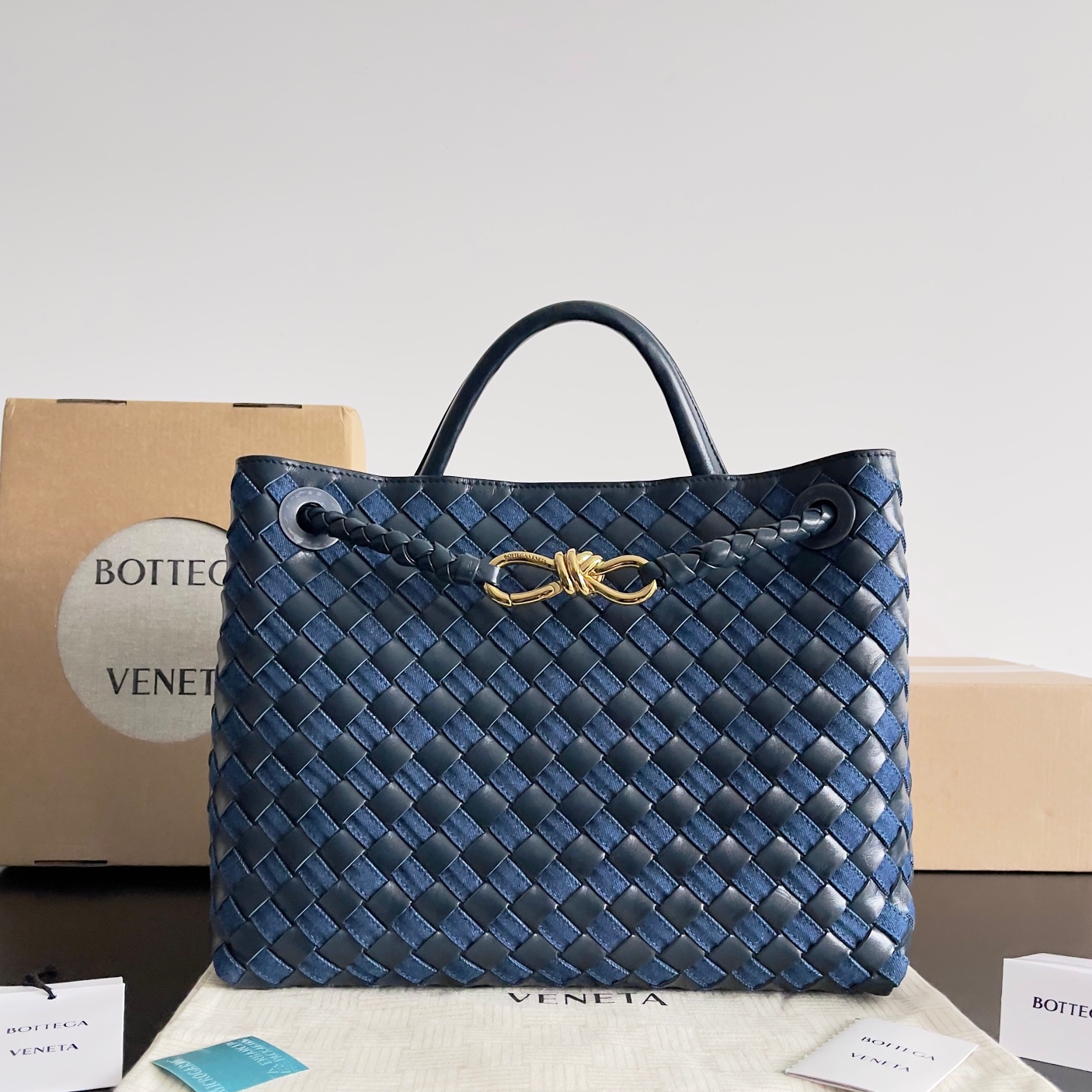 743572 Andiamo蝴蝶結中號 牛仔深藍拼色_1